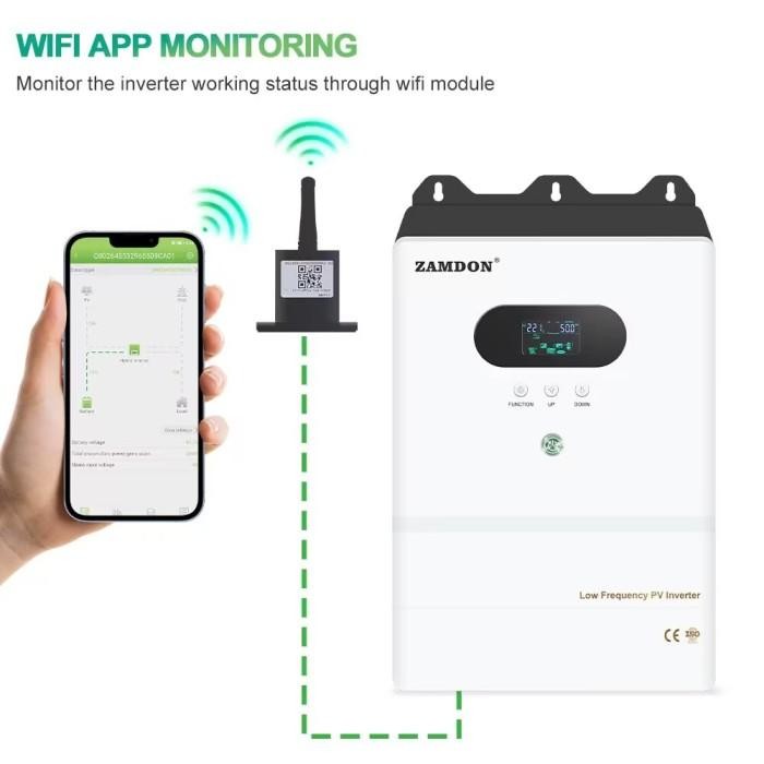 Grosir Zamdon Frekuensi Rendah 3,75Kva 3Kw 48V Inverter Surya Hybrid Off Grid Dengan Wifi, Mppt 60A
