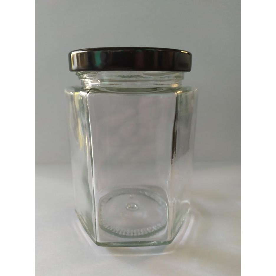 Toples/jar kaca hexagonal 280ml. Kode 201