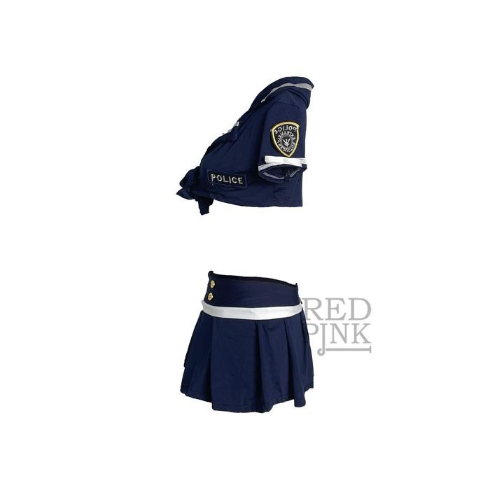 New [Red Pink] Set Stelan Rok Model Kostum Police Polisi Wanita Jepang Cosplay Topi Original