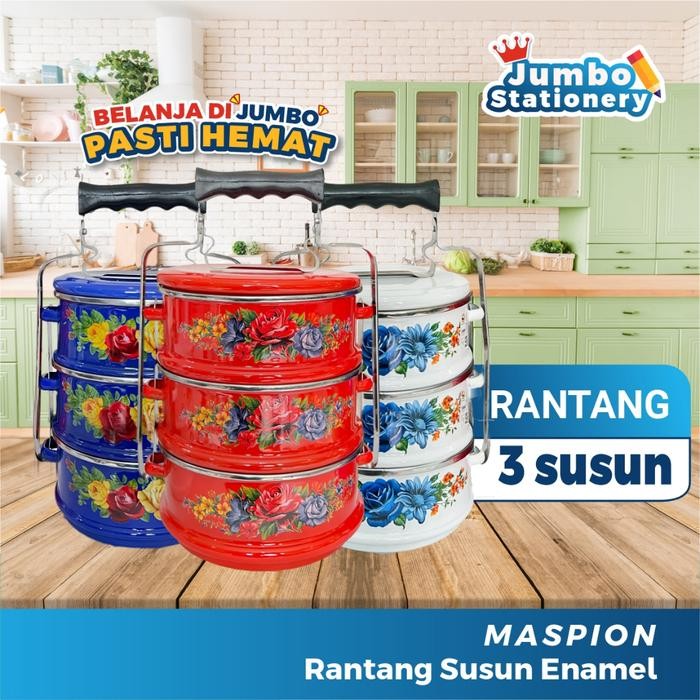 Maspion Rantang 3 Susun Klasik Jadul Stainless Enamel Kedaung Rantang Motif Bunga Kitchenware