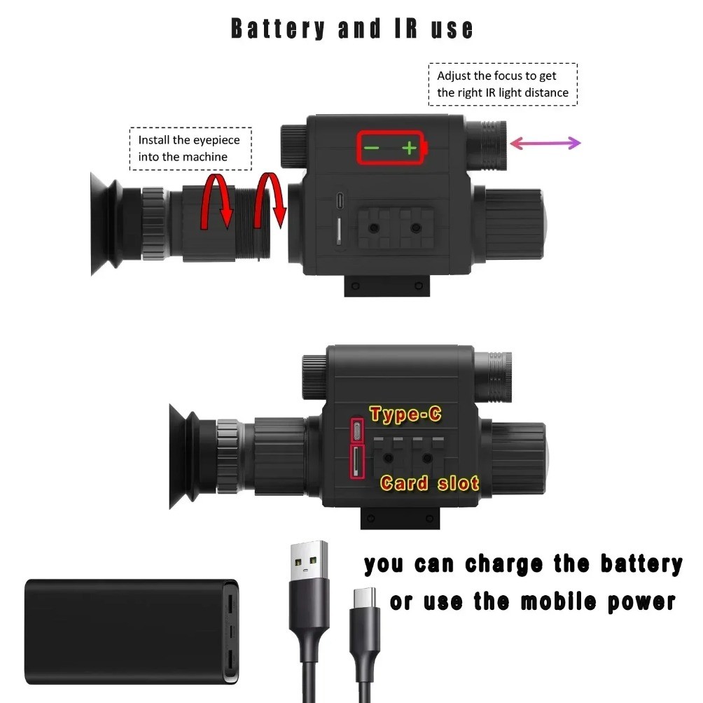 Hunt2025Megaorei-Night Vision Hunting Camera, Portable Camcorder, Rear Scope, Add On Attachment,