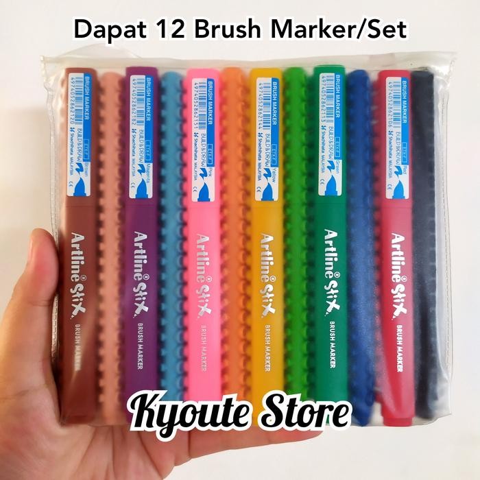 

artline stix brush marker set 12 color for lettering calligraphy kode 408