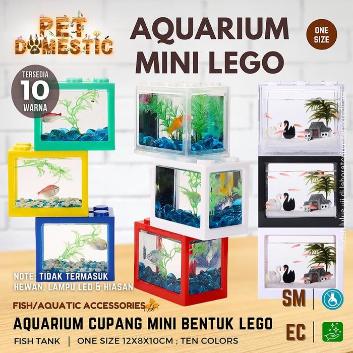 Aquarium Mini C Bentuk Lego Soliter Tempat Akuarium Ikan Hias Kecil Guppy Molly Kotak Hias Reptile