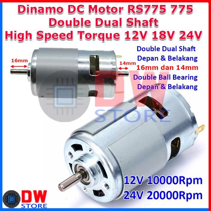 TERLARIS.. Dinamo DC Motor RS-775 775 Double Dual Shaft High Speed Torque 12V 24V