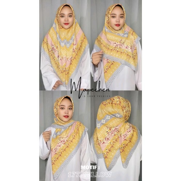Edisi Yellow - Hijab VOAL MOTIF PREMIUM Jilbab Lemon Lime Mustard Kuning Kunyit Segiempat LaserCut