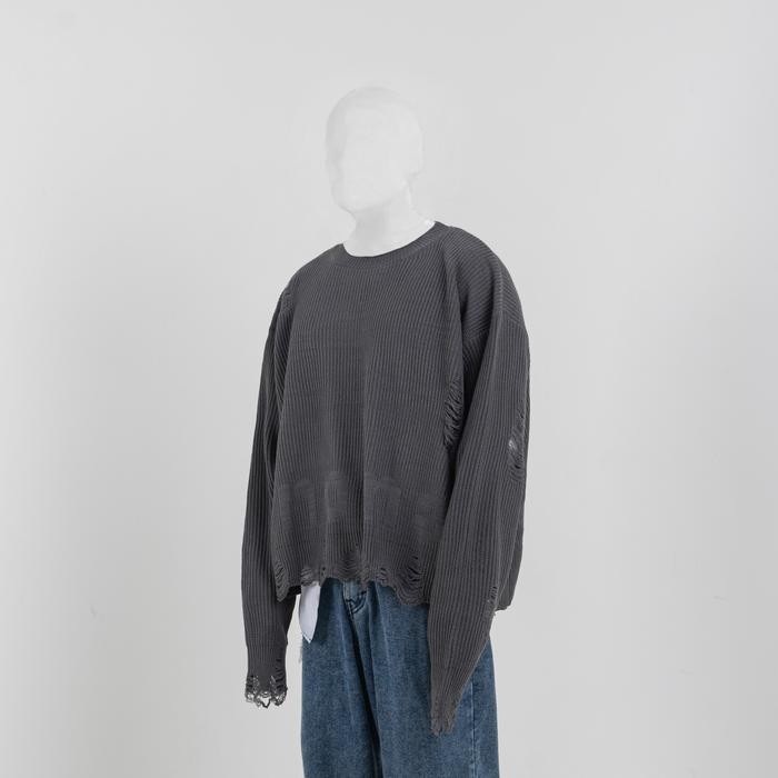 NOMADSTUDIO Reborn - Dark Grey Distressed Oversized Knit Sweater