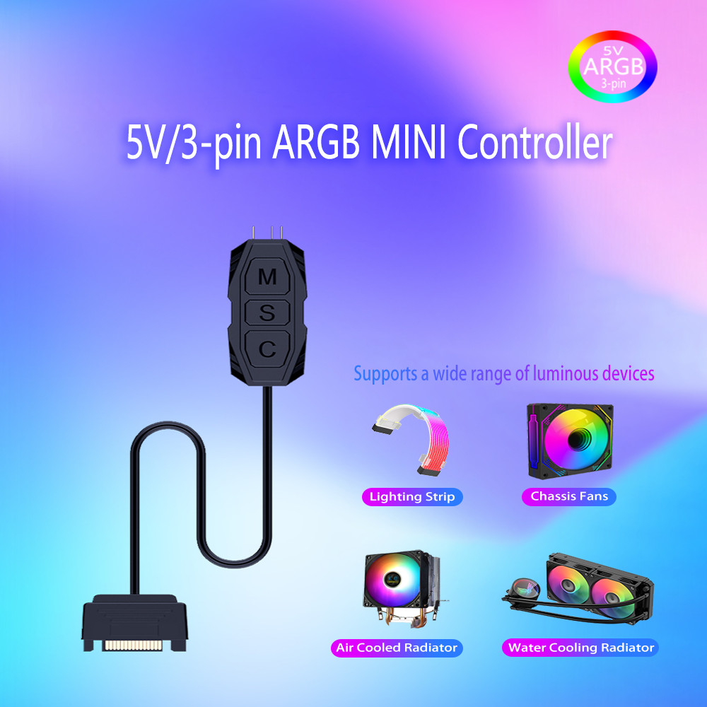 5V 3-Pin ARGB Controller SATA Power Supply Mini RGB Controller 3-Pin Hub for PC Cpu Chassis Fan