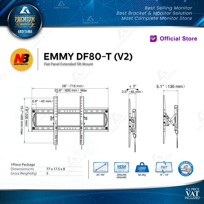 Bracket Tv Monitor Led Lcd Emmy Df80-T Df80T 65"-90" Tilt Pasti Diskon