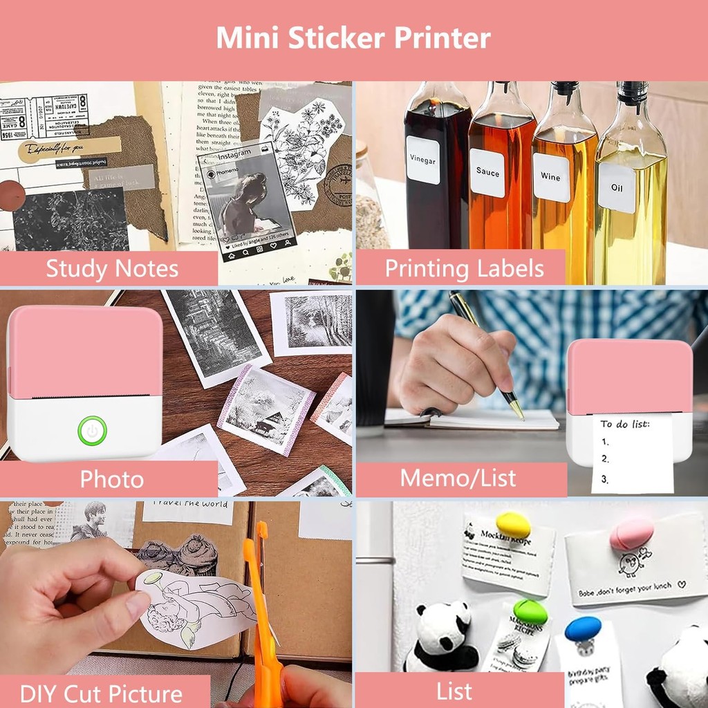 Mini Sticker Printer Printer, Bluetooth Smart Pocket Inkless Thermal Printer , Portable Receipt