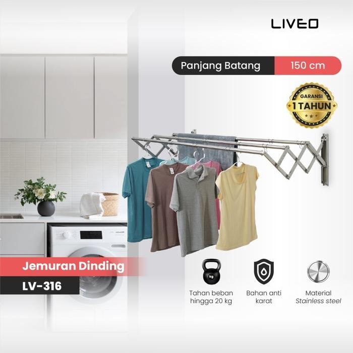 Jemuran Dinding Baju Stainless Steel Liveo LV-316 / Jemuran Lipat Gantung