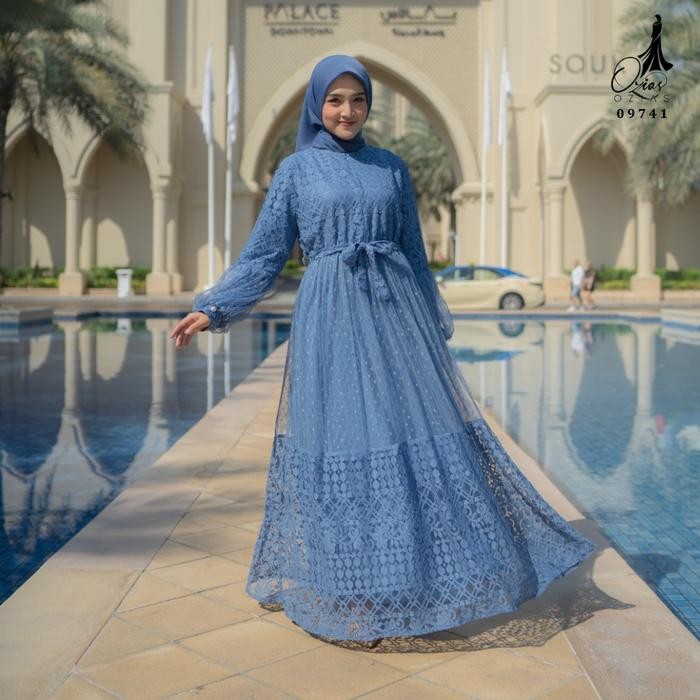 GAMIS OZIAS BROKAT FIMELA 09741 LD 105 & LD 120 I Gamis Tangan Balon I Gamis Kondangan Busui