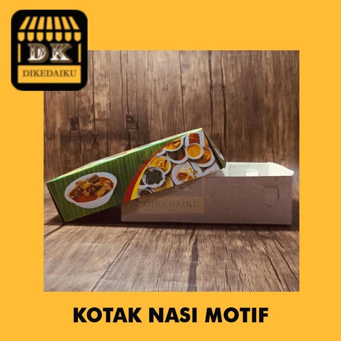 Baha - Kotak Box Nasi / Kertas Karton Makanan Tebal Motif 100 Pcs