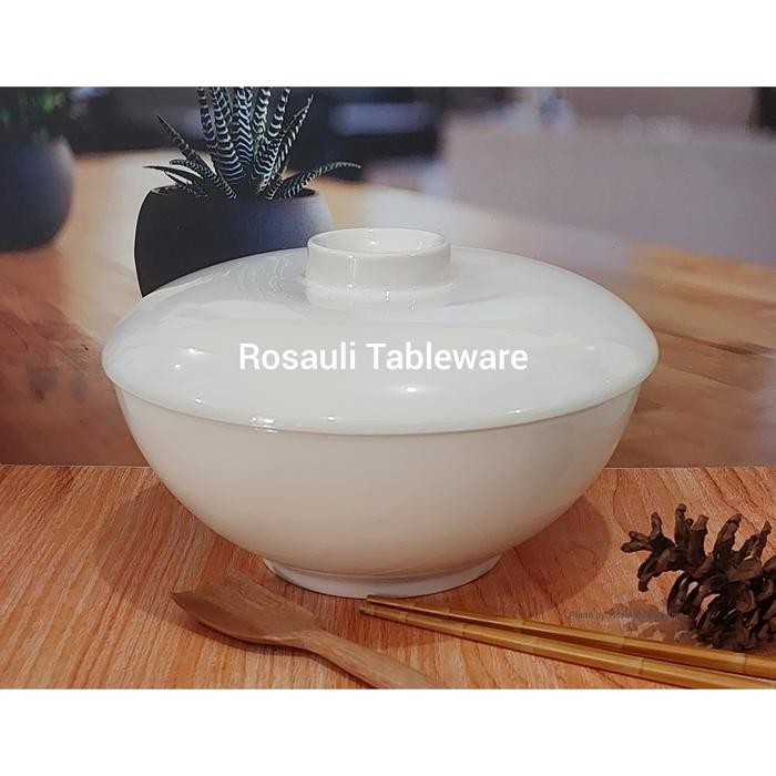 Mangkok Saji Keramik Plus Tutup 23 Cm Mangkok Sayur Putih Polos