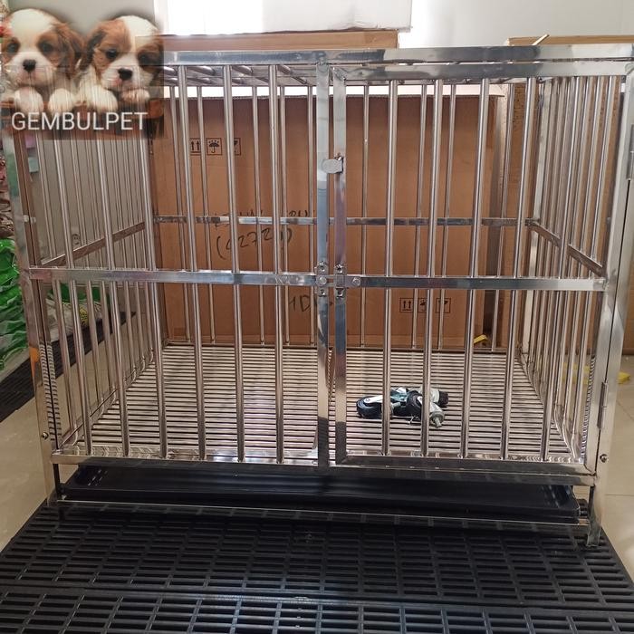 KANDANG ANJING STAINLESS STEEL BESAR DENGAN RODA