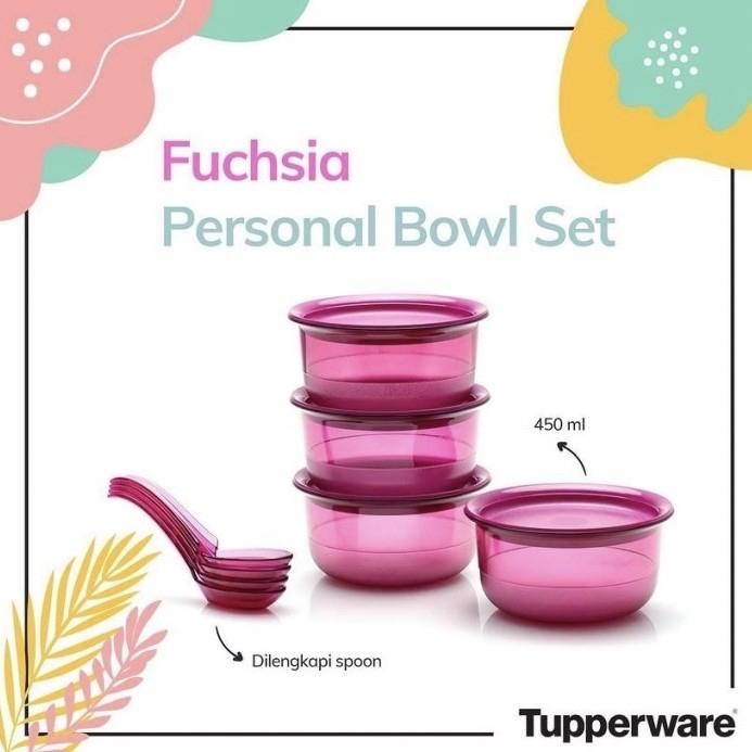 Tupperware Fuchsia Personal Bowl 1 pc + Spoon 1 pc Mangkok Crystal
