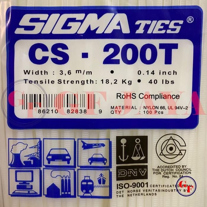 

Kabel Ties Sigma CS-200T 20cm x 3.6mm Putih / CS200T CV200 CV 200 T 20 cm 200mm 3.6 mm 3,6 / Cable