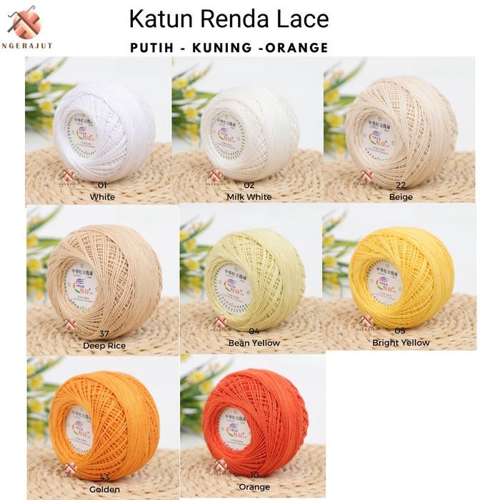 

Benang Rajut Katun Renda Lace Ngerajut - Putih - Kuning - Orange