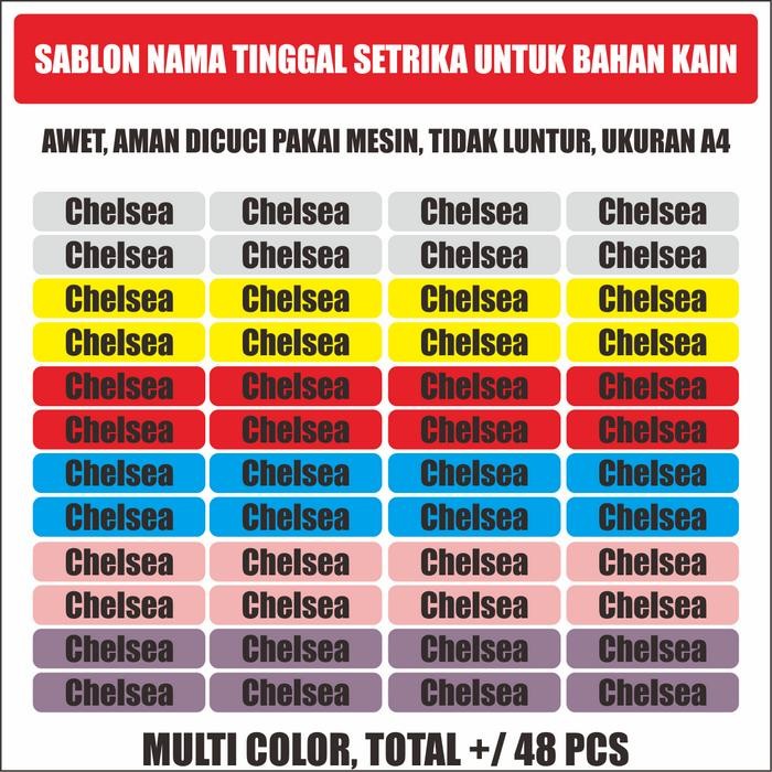 

BA076 Sticker Kain Custom Nama tinggal tempel pakai Setrika Isi Kurang Lebih 48 Pcs