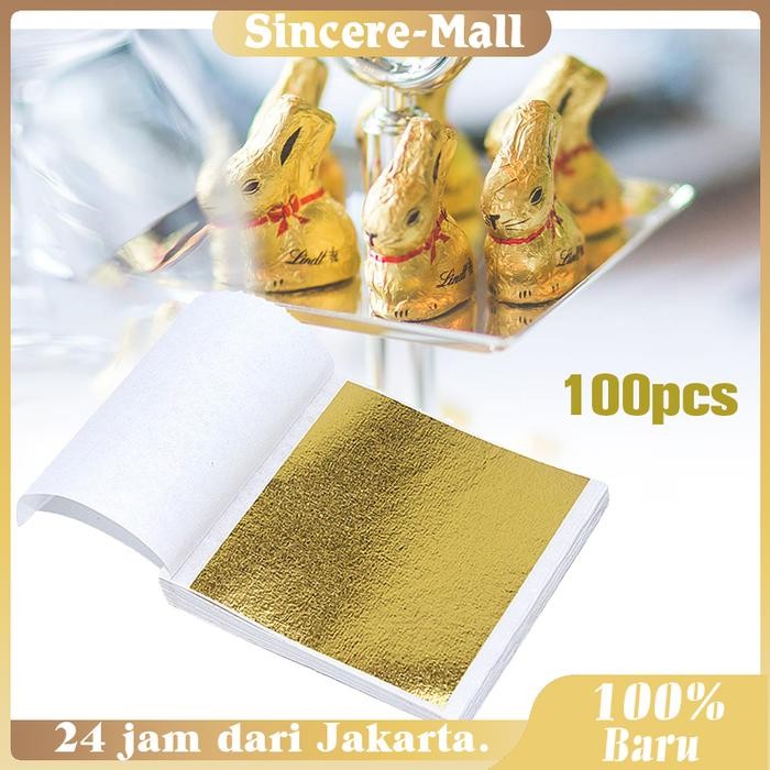 

100 Pcs Gold Foil Leaf Gilding Handicrafts Kertas Foil Emas Gold