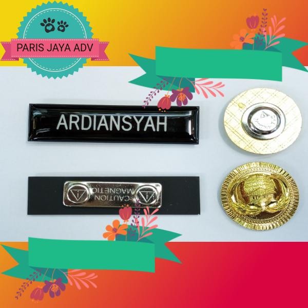 

Nametag Papan Nama Dada Hitam Dof & Lencana Korpri Tumpuk Magnet Lapis