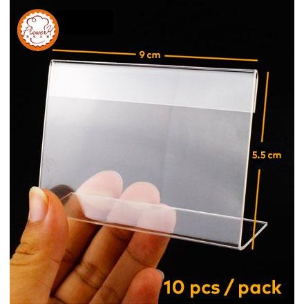 

10 PCS Clear Acrylic Display Tag Price Holder Label Nama - 9 x 5.5 cm
