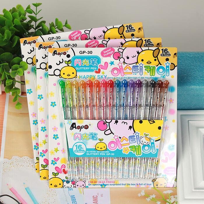 

CODAIGD 16PCS/0.5mm/PULPEN GEL GLITTER LUCU IMUT pulpen jumbo pensil 12b tipe x Tinta Stationery