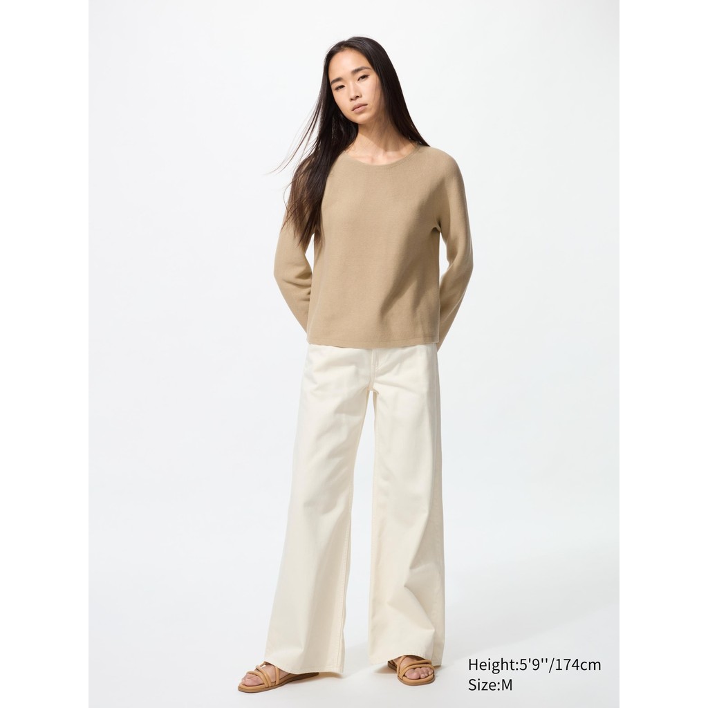 Uniqlo Sweater Katun Rajut 3D Kerah Bulat