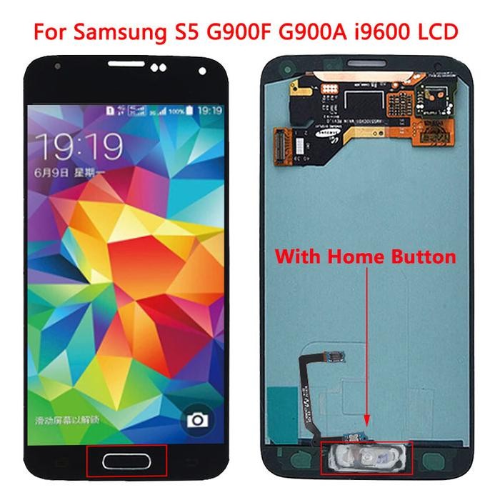 5.1''SUPER AMOLED S5 LCD For Samsung  S5 i9600 G900A LCD Display Touch Screen With Home Button For S