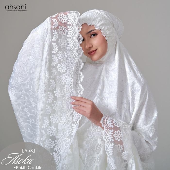 ORIGINAL Mukena Dewasa Ahsani Asoka A18 Sutra Bordir Jumbo Putih READY STOCK