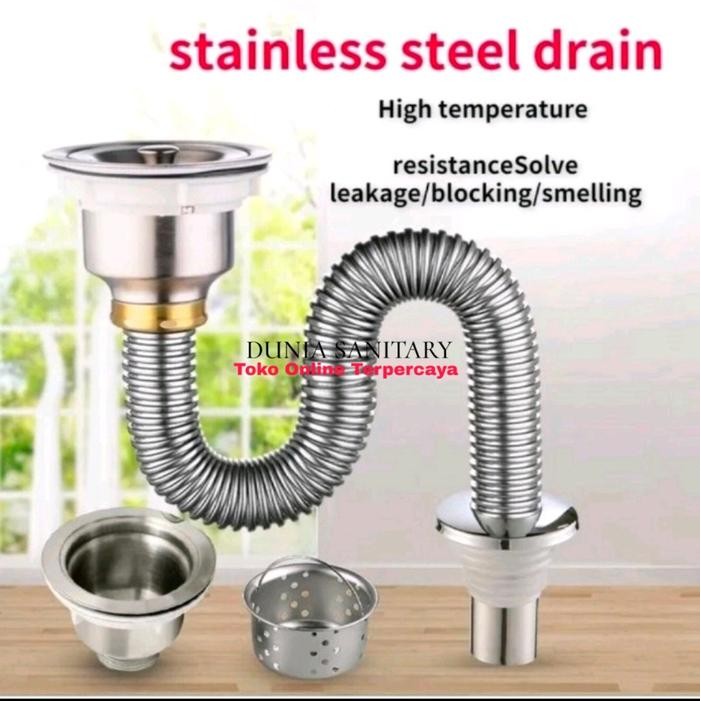 T6C6- Selang Cuci Piring Stainless 1 Lobang / Single ( Anti Tikus ) ( Afur Aja, Selang Aja,