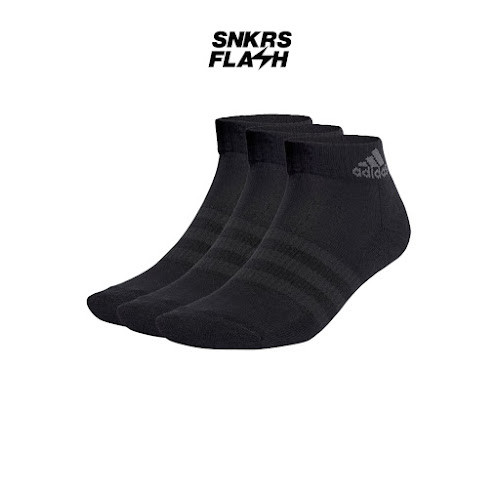 ADIDAS BLACK CUSHIONED SPORTSWEAR ANKLE SOCKS 3 PAIRS Kaos Kaki Unisex - IA3947 - Size 40-42