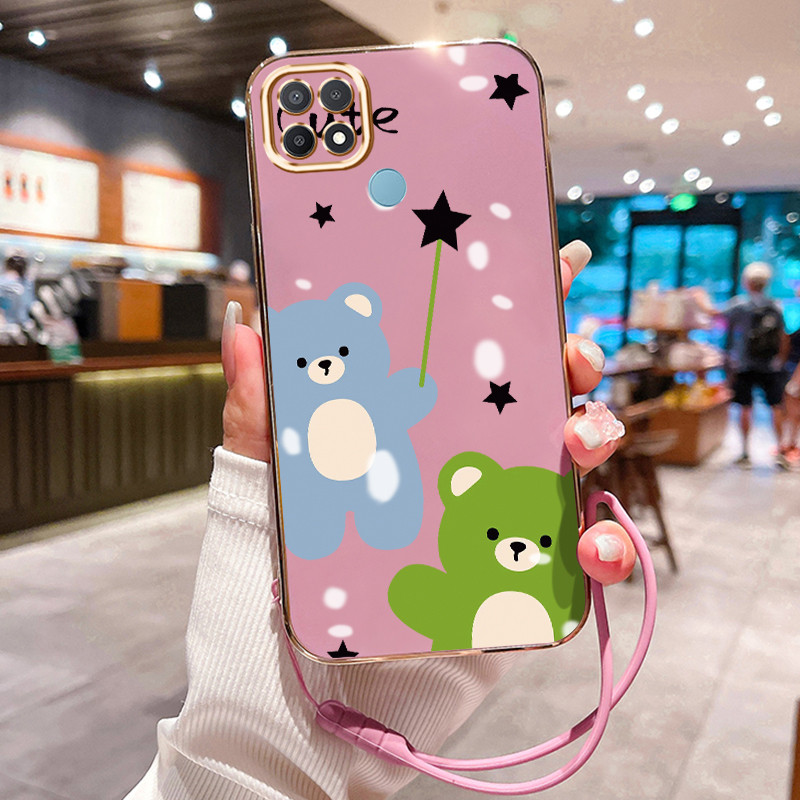 Casing Hp Untuk OPPO A15 A15s A35 Case Casing pola Beruang lucu Kasing HP Kesing tali berlapis pelin