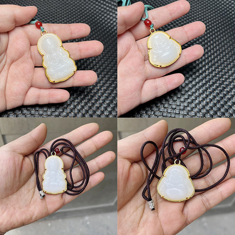 Green White Buddha Necklace For Women Exquisite Chinese Style Maitreya Buddah Necklace Pendant