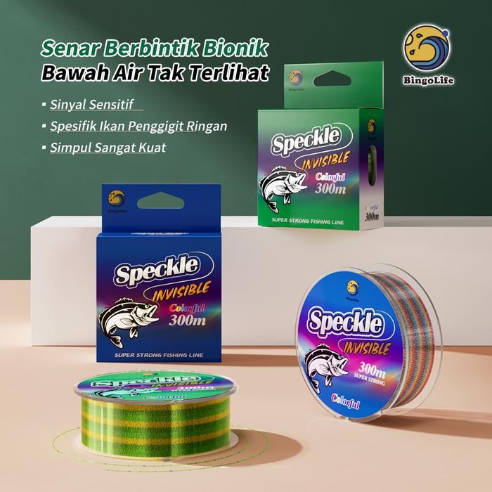 Bingolife Senar Pancing Nilon Berbintik Warna Tak Terlihat 300M Senar Speckle Bunglon Tali Pancing