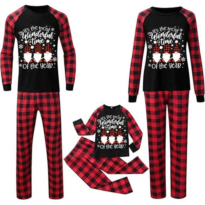 Santa Claus Letter Plaid Christmas Pajamas Autumn Homewear Long-sleeved Suit Top Pants Casual Sleepw