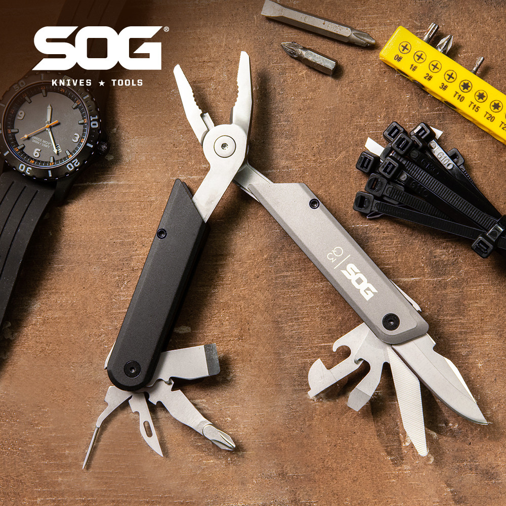 SOG 13 In 1 BATON Q3 Mini Multifunctional Pen Folding Pliers Knife Portable EDC Multitool Outdoor Ca