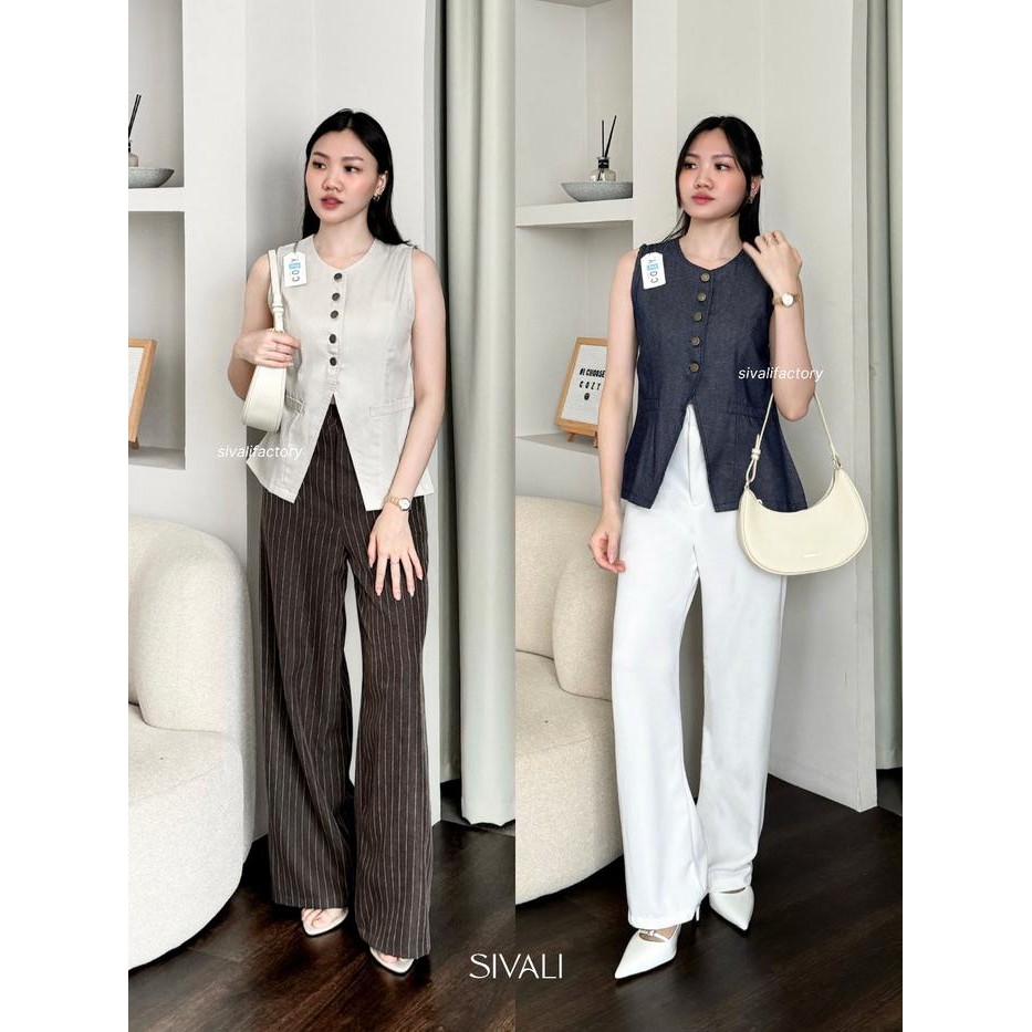 15ED Sivali Percy Vest - Atasan Wanita Sleeveless Rompi Top - Outer Vest Hijab Jeans