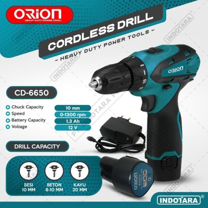 Mesin Bor Baterai Cordless Drill Bor Tangan Baterai 12V Orion Cd-6650P