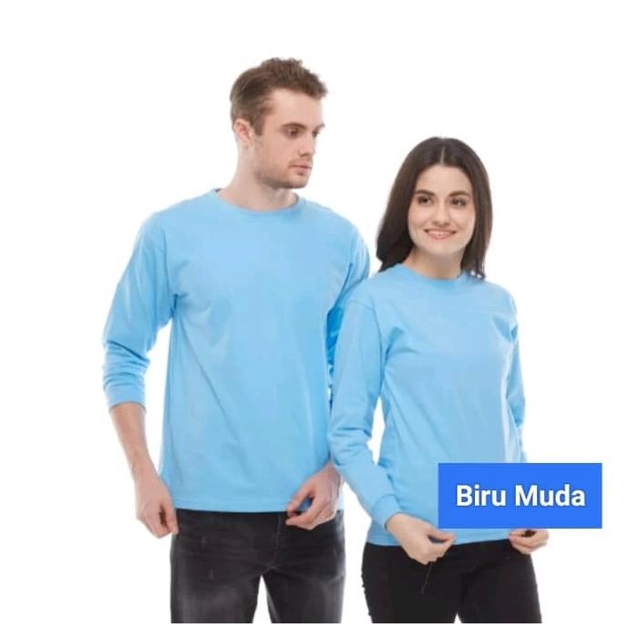 B13J Kaos Oblong Polos Lengan Panjang Biru Muda - Kaos Oblong Biru Langit
