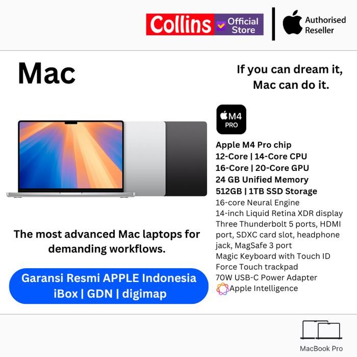 B2AG Apple Macbook Pro 14 M4 Pro 24Gb Ram 512Gb/1Tb Ssd Gpu 16 Core/20 Core Resmi Ibox