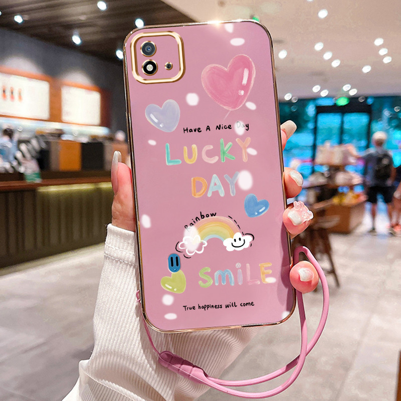 Casing Hp Untuk Realme C20 C20A C11 2021 C11 2020 Case Kartun Pelangi lucu Kasing Kesing tali berlap