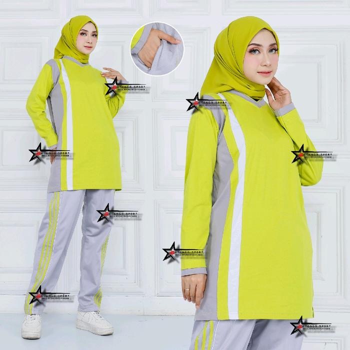 One Set Baju Olahraga Tunik Sport Muslimah / Setelan Kaos Olahraga Senam Wanita Muslimah / Seragam