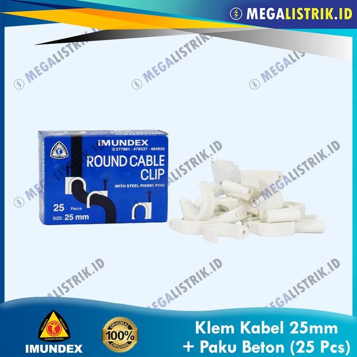 

New Item! Imundex Klem Kabel 25mm + Paku Beton ( 25 Pcs ) / Klip Kabel / Round Cable Clip Ukuran 25 mm Per Pack Baru