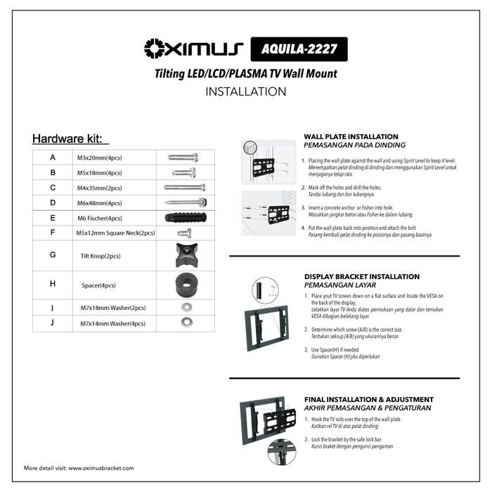 

BRACKET TV Tilt LCD LED TV 14" - 42" OXIMUS AQUILA 2227