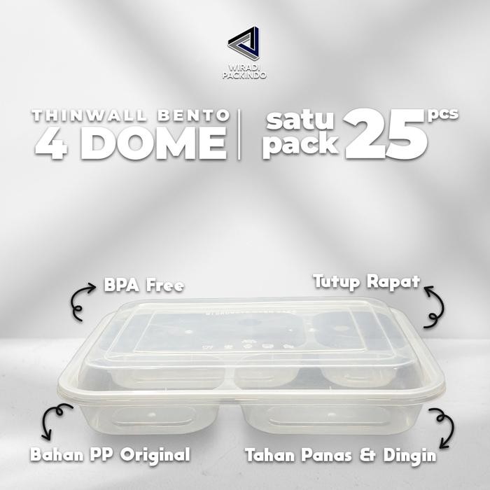 6KXY Kotak Makan Plastik 4 Sekat Dome / Thinwall Bento Sekat 4 Dome