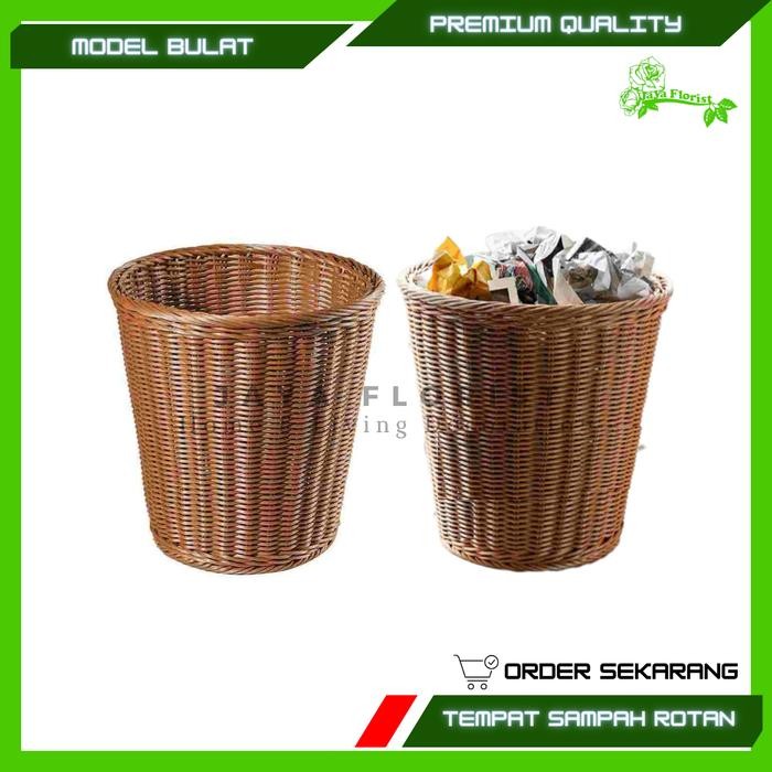 PREMIUM Tempat Sampah Rotan Bulat Keranjang Sampah Rotan Aestethic