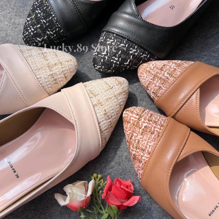 Fladeo Sepatu Pantofel Wanita Brukat Heels 3Cm Variasi Brukat Is Shoes Sepatu Kerja