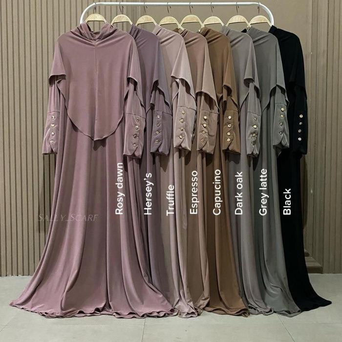 (Expert) Sally_scarf - Yura abaya set Basic,gamis plain umrah daily jersey korea Muslim Wanita