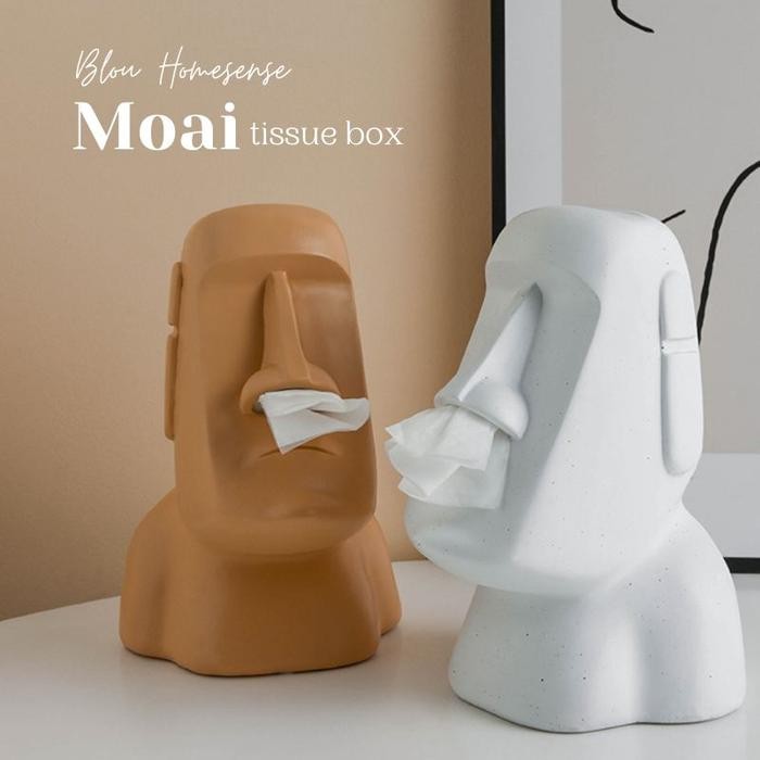 XLGD Blou Moai Kepala Batu Tissue Box Kotak Tissue Unik Insp Moai Statue