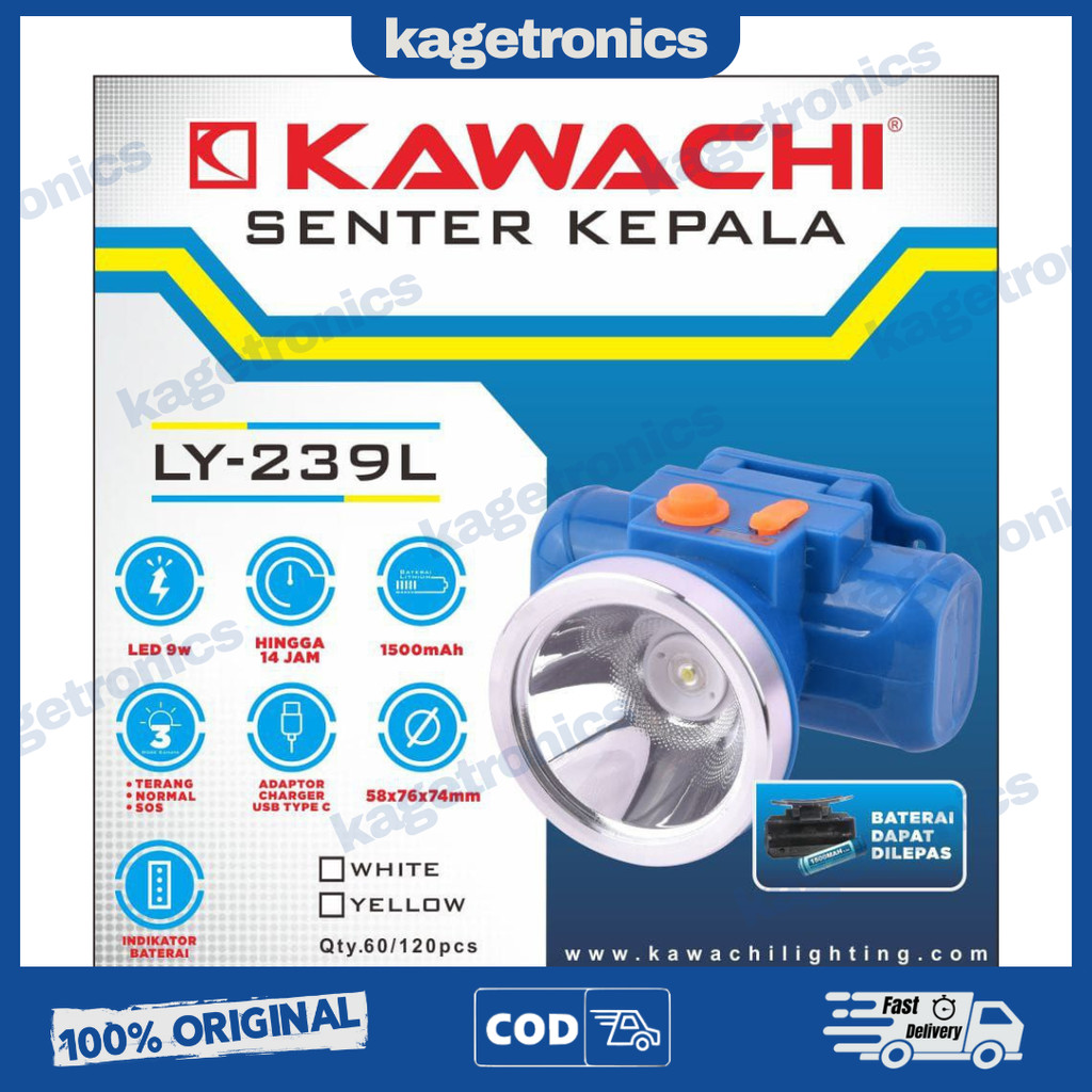 KAWACHI Senter Kepala LY-239L | Headlamp LED 9W – Baterai Bisa Dilepas